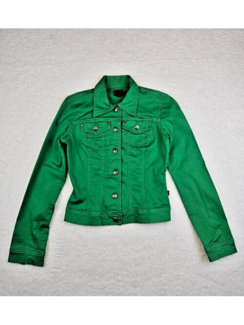 Size: S Vintage Y2K Tripp NYC by Daang Goodman green denim jacket.